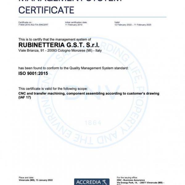 ISO 9001:2015 ISO Certificate of GST srl 2025